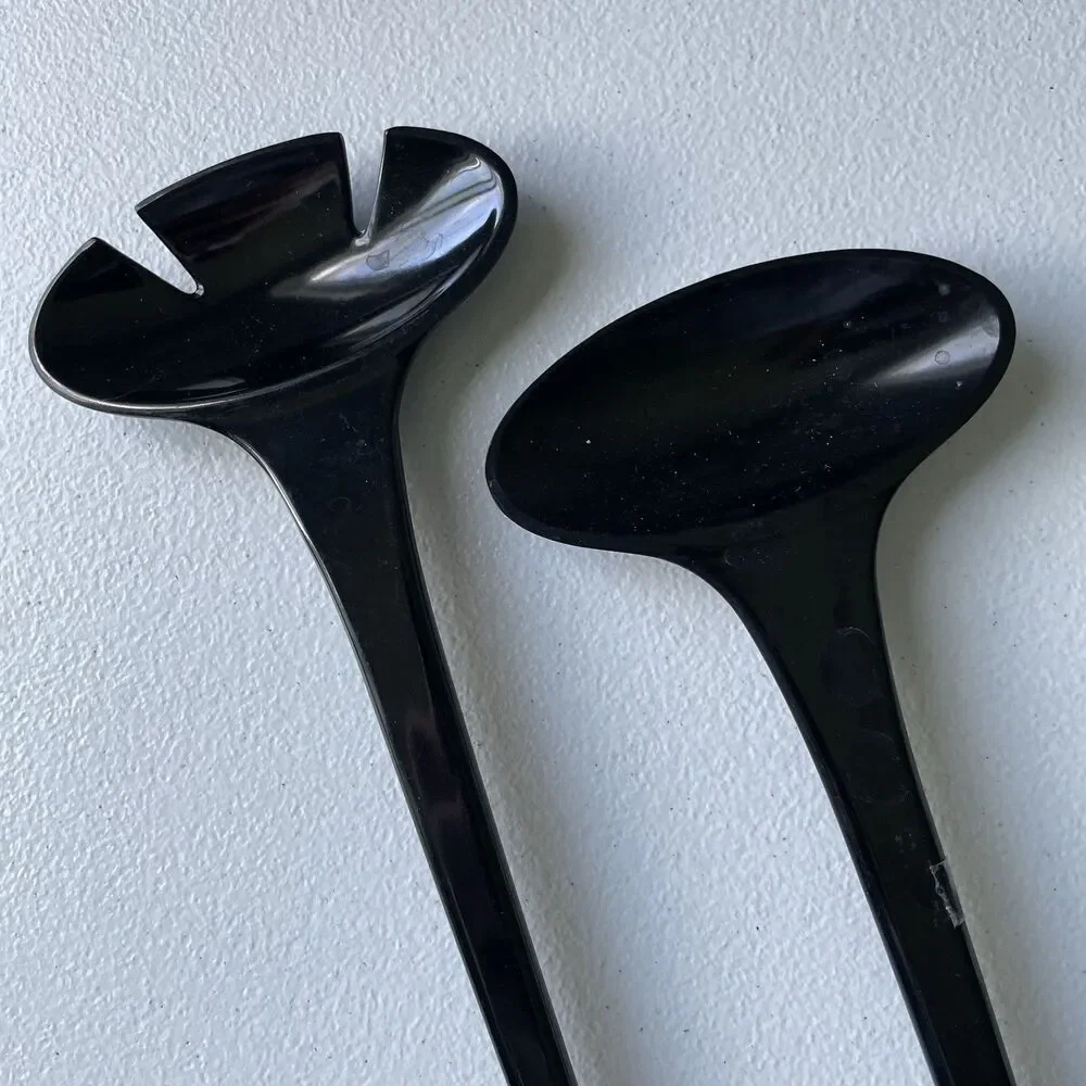 Ikea Vintage Salad Tongs Fork & Spoon Utensils Set Black Plastic 12.5